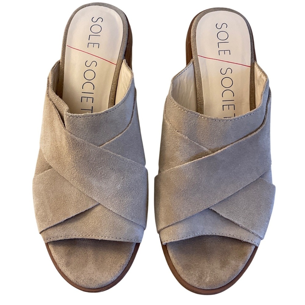 Sole Society Suede Block Heel Mules Boho Minimalist Geometric SO-TOTA Taupe 8.5M
